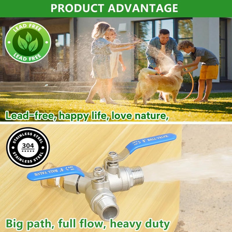 CbeeSo 304 Stainless Steel Garden Hose Splitter 2 Way Heavy Duty, Full Flow Hose Y Splitter with Long Handle,Lead-free Y Valve Water Garden Hose Adapter,3/4" GHT Threads - Image 2